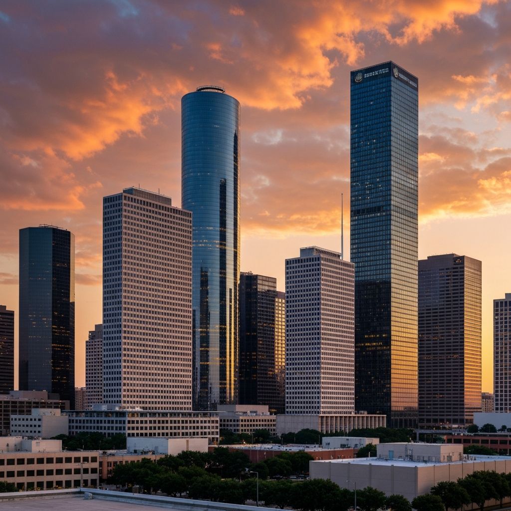 Houston skyline at sunset
